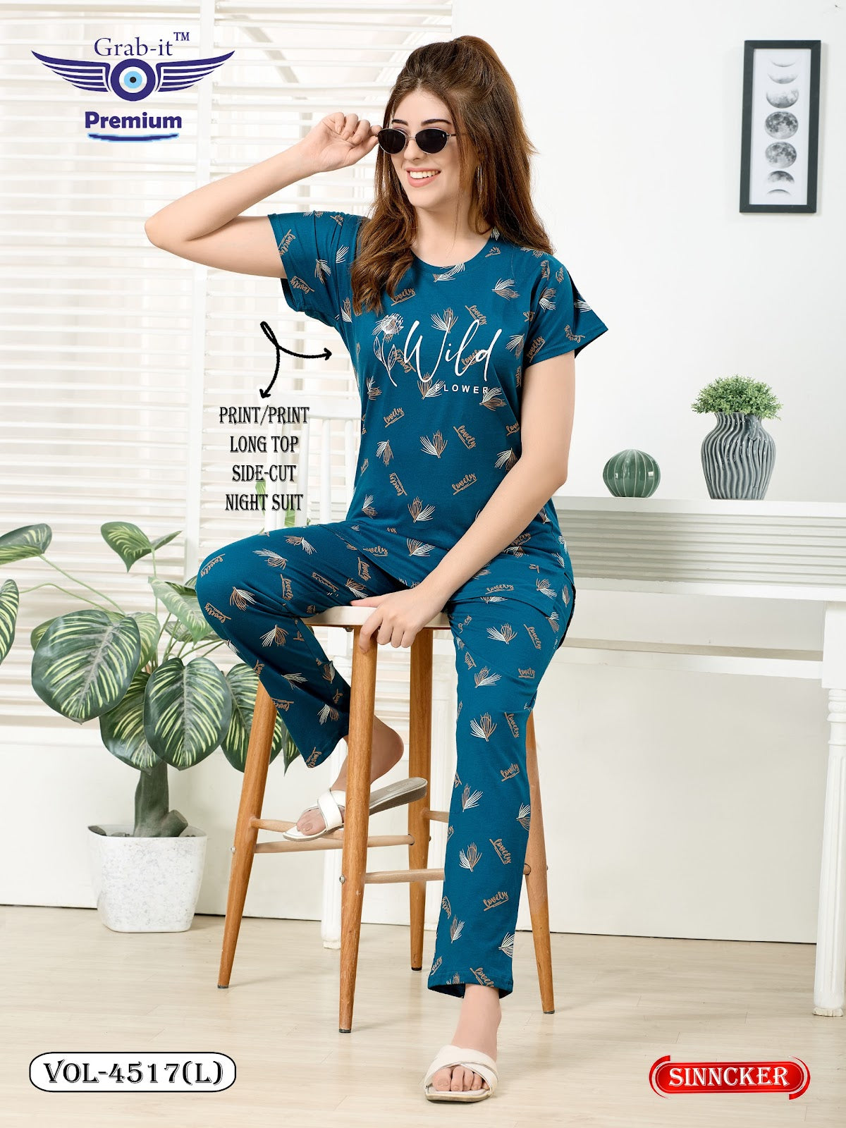 Vol 4517 L Grab It Sinker Kurta Night Suits Manufacturer Ahmedabad