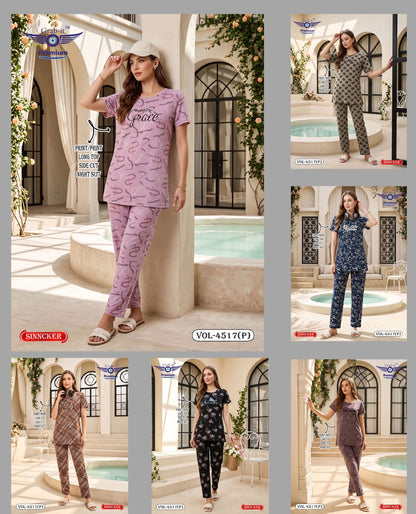 Vol 4517 P Long Top Grab It Sinker Kurta Night Suits Wholesale