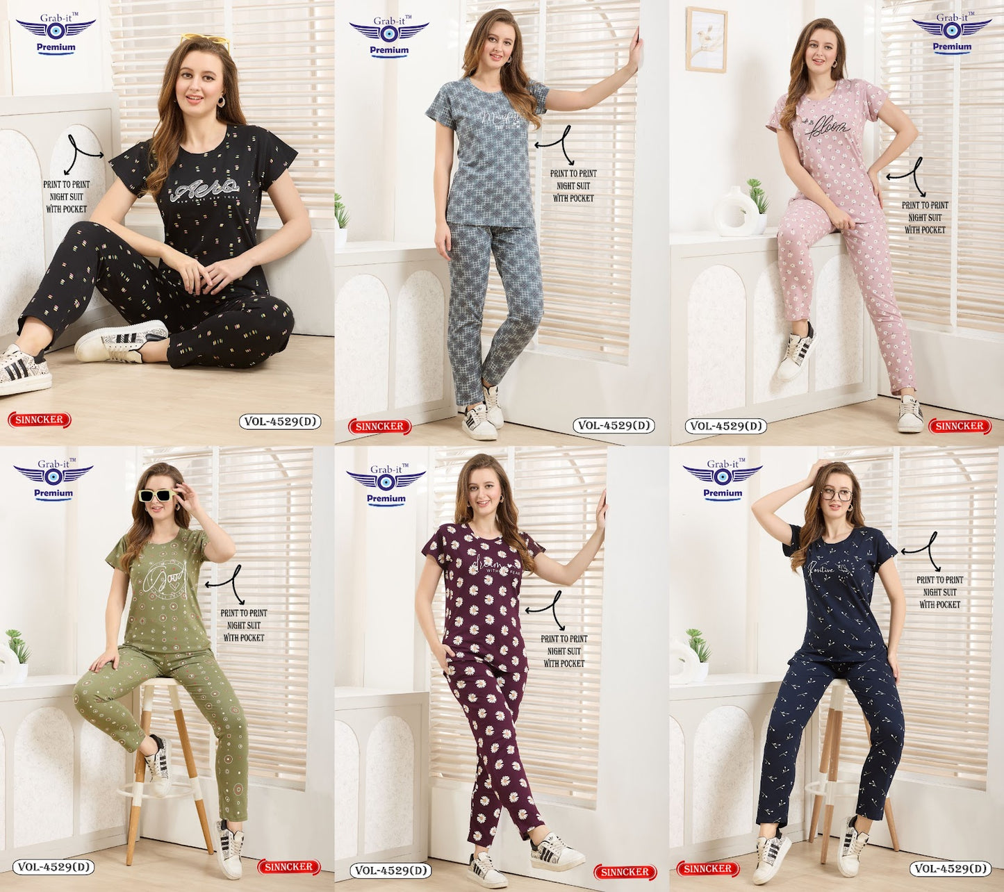 Vol 4529 D Grab It Sinker Pyjama Night Suits Wholesale