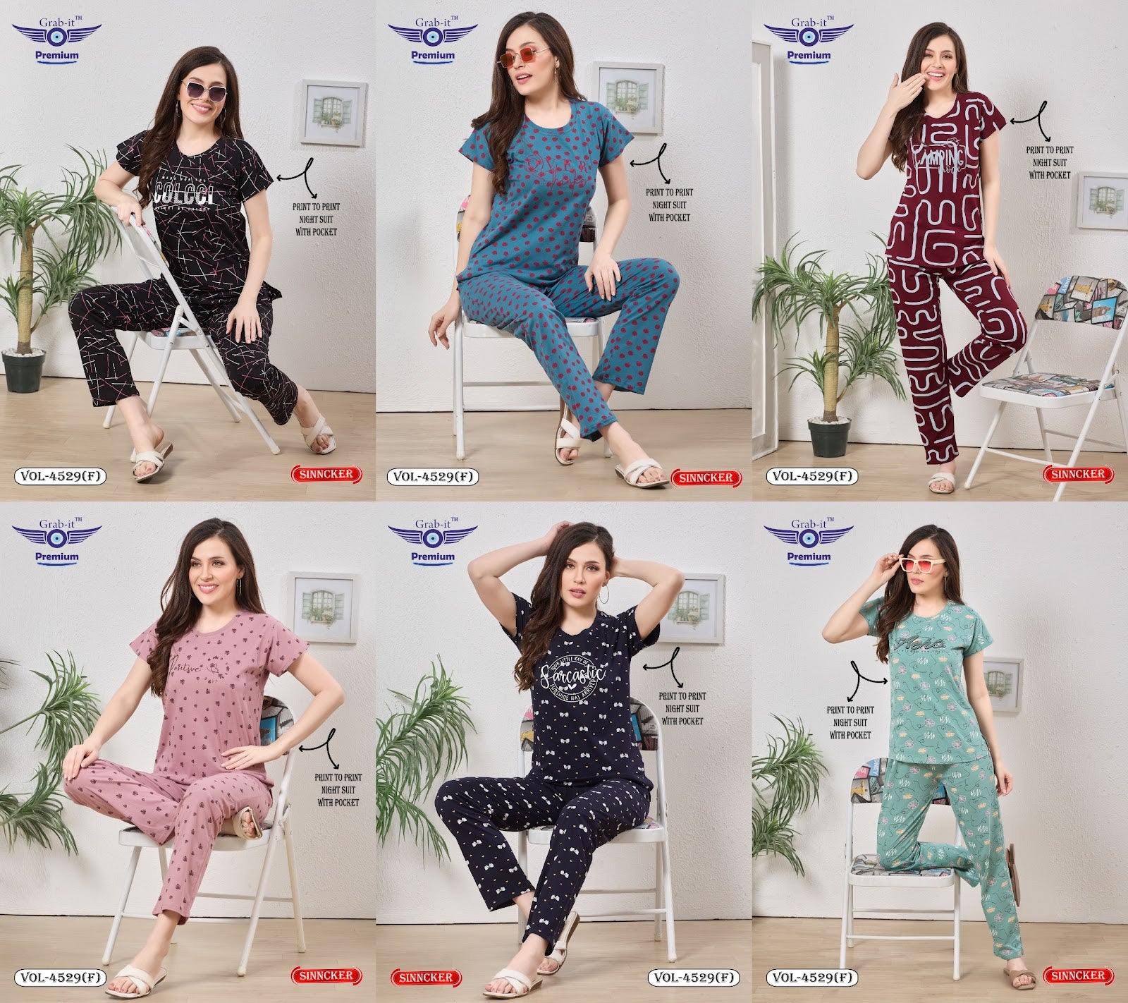Vol 4529 F Grab It Sinker Pyjama Night Suits Wholesale Price