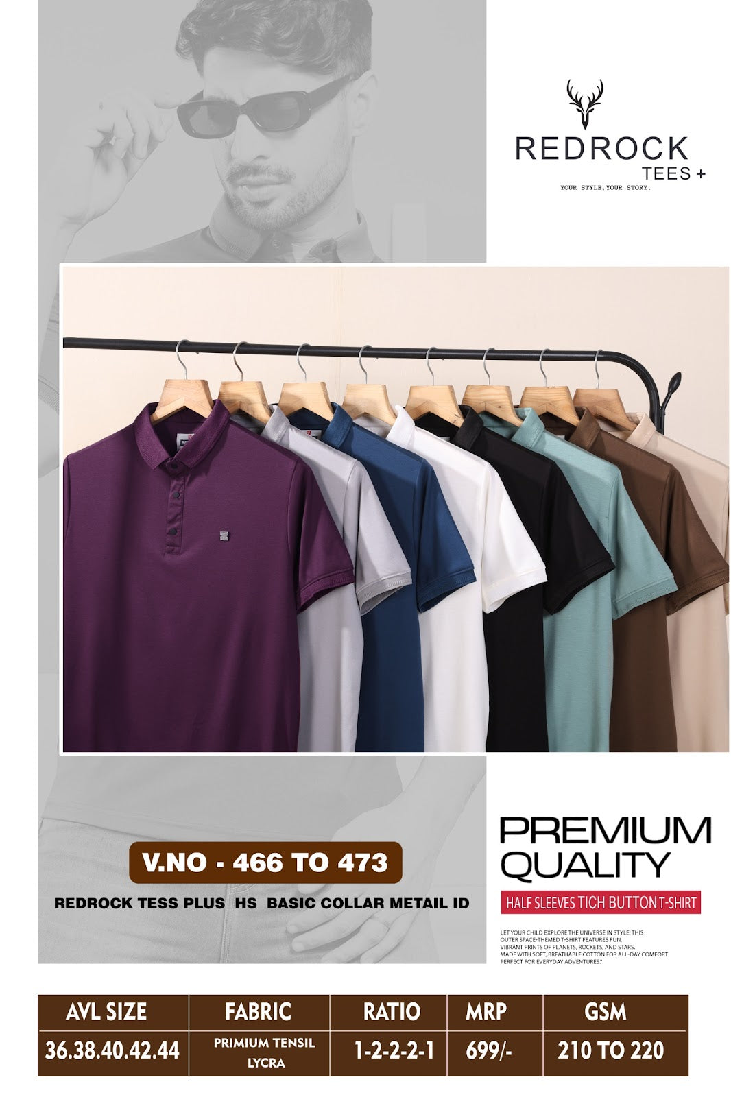 Vol 466 To 473 Redrock Tencil Lycra Mens Tshirts Exporter