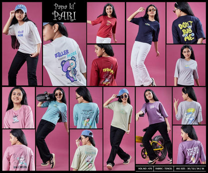 Vol 470 Papa Ki Pari Lycra Tencil Girls Tshirt Exporter India