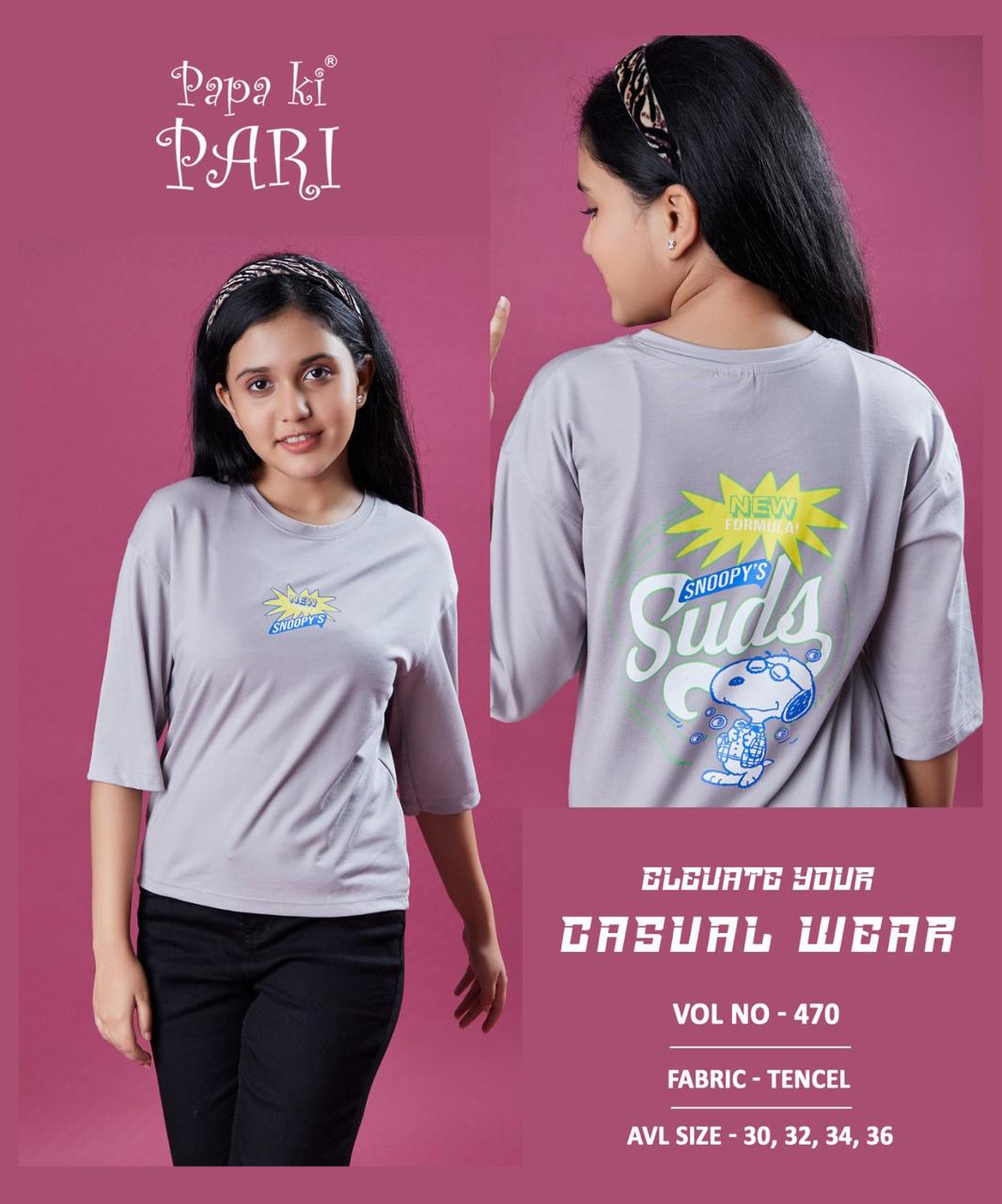 Vol 470 Papa Ki Pari Lycra Tencil Girls Tshirt Exporter India