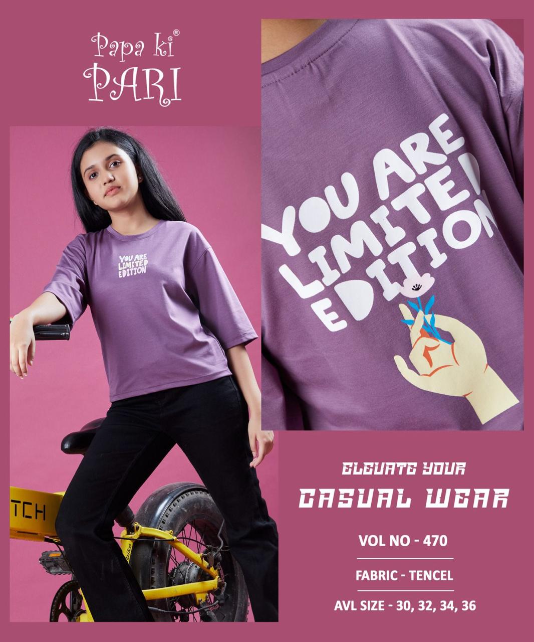 Vol 470 Papa Ki Pari Lycra Tencil Girls Tshirt Exporter India