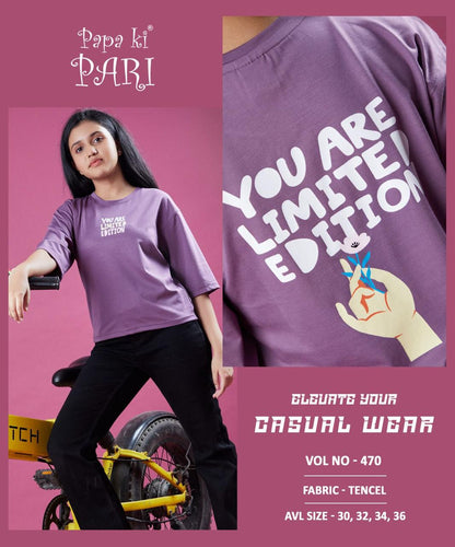 Vol 470 Papa Ki Pari Lycra Tencil Girls Tshirt Exporter India