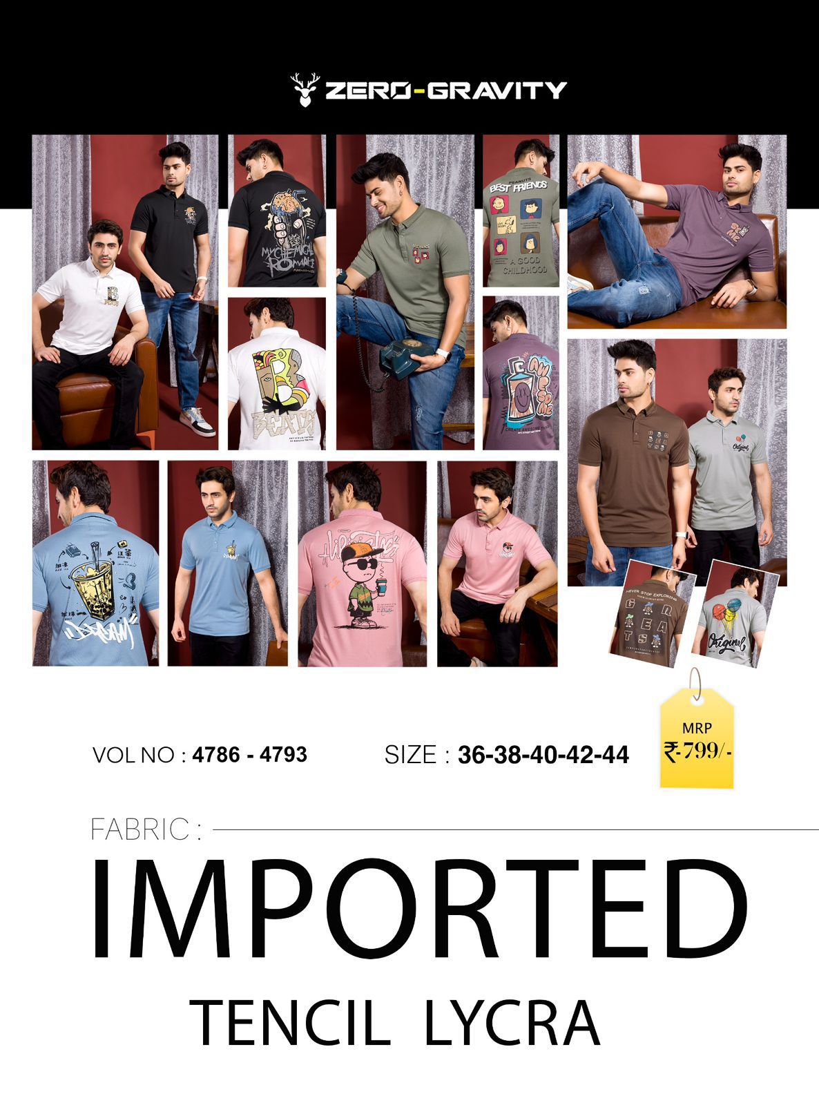 Vol 4786 To 4793 Zero Gravity Tencil Lycra Mens Tshirts Supplier Gujarat