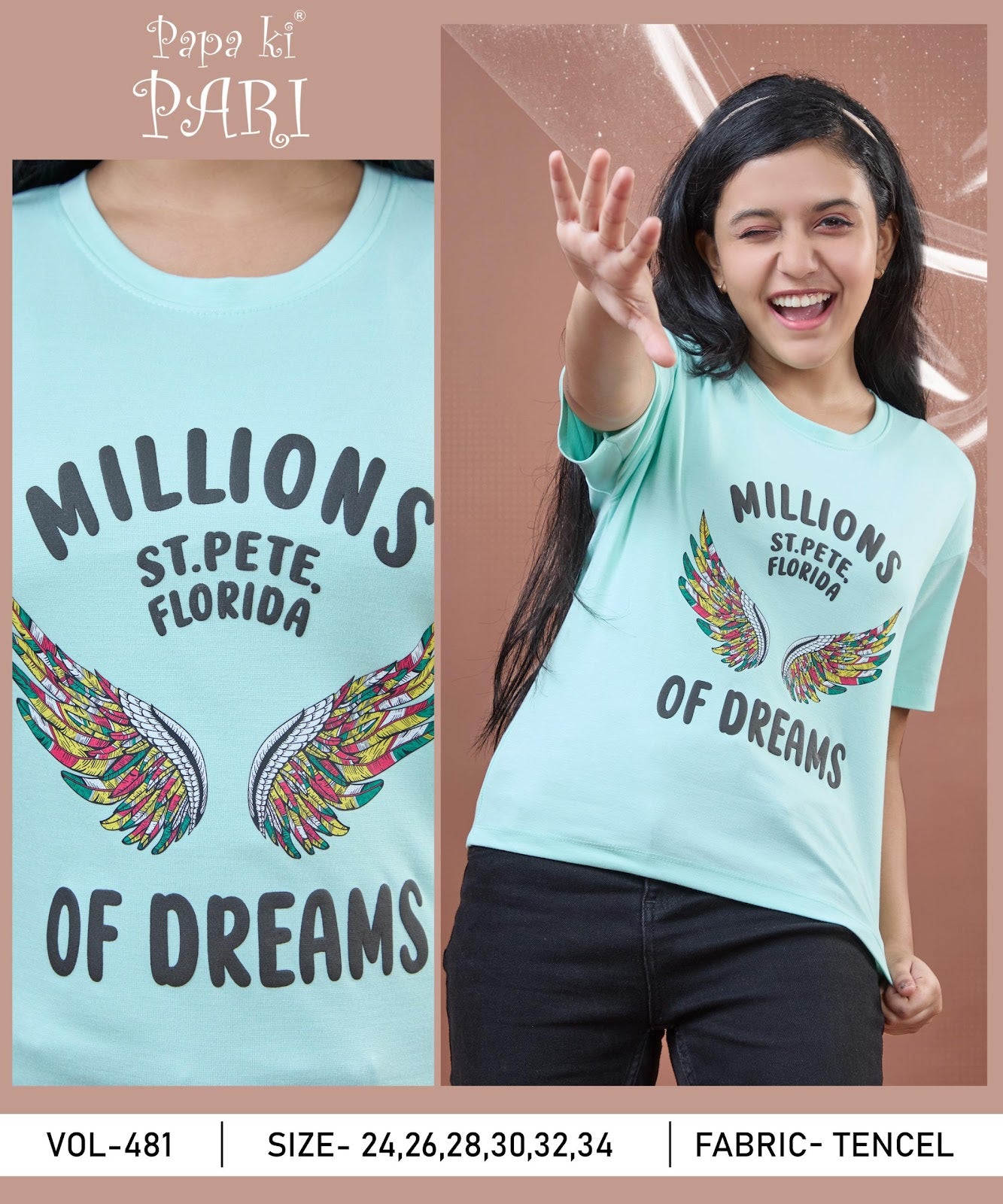 Vol 481 Papa Ki Pari Lycra Tencil Girls Top Exporter India