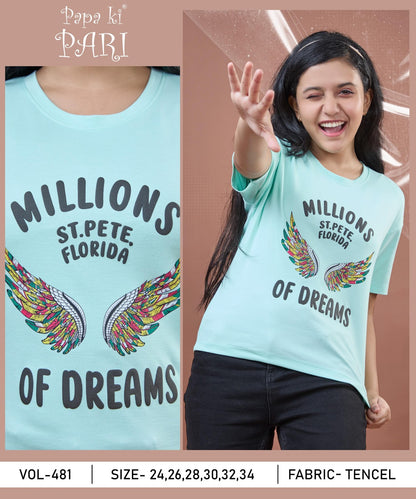 Vol 481 Papa Ki Pari Lycra Tencil Girls Top Exporter India