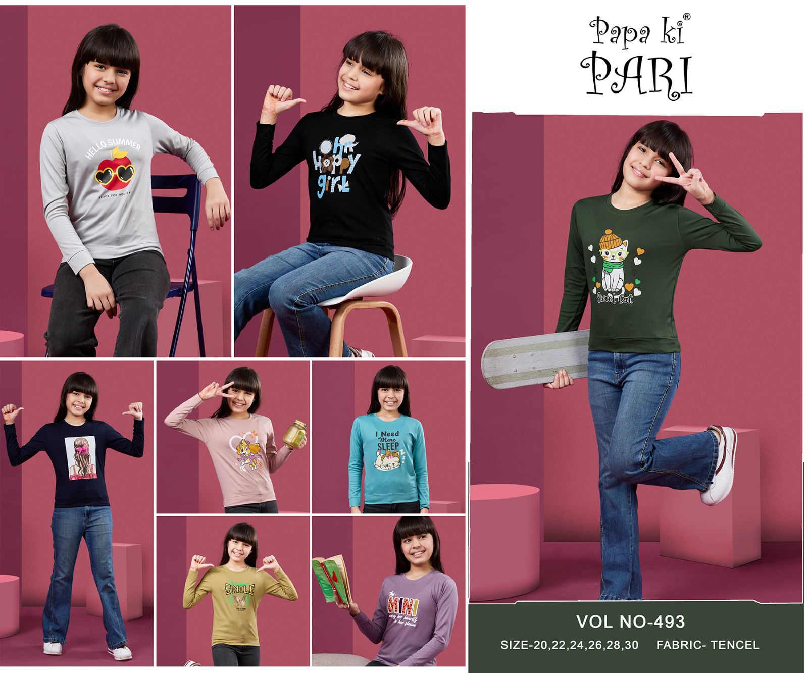 Vol 493 Papa Ki Pari Tencel Lycra Girls Tshirt Wholesale