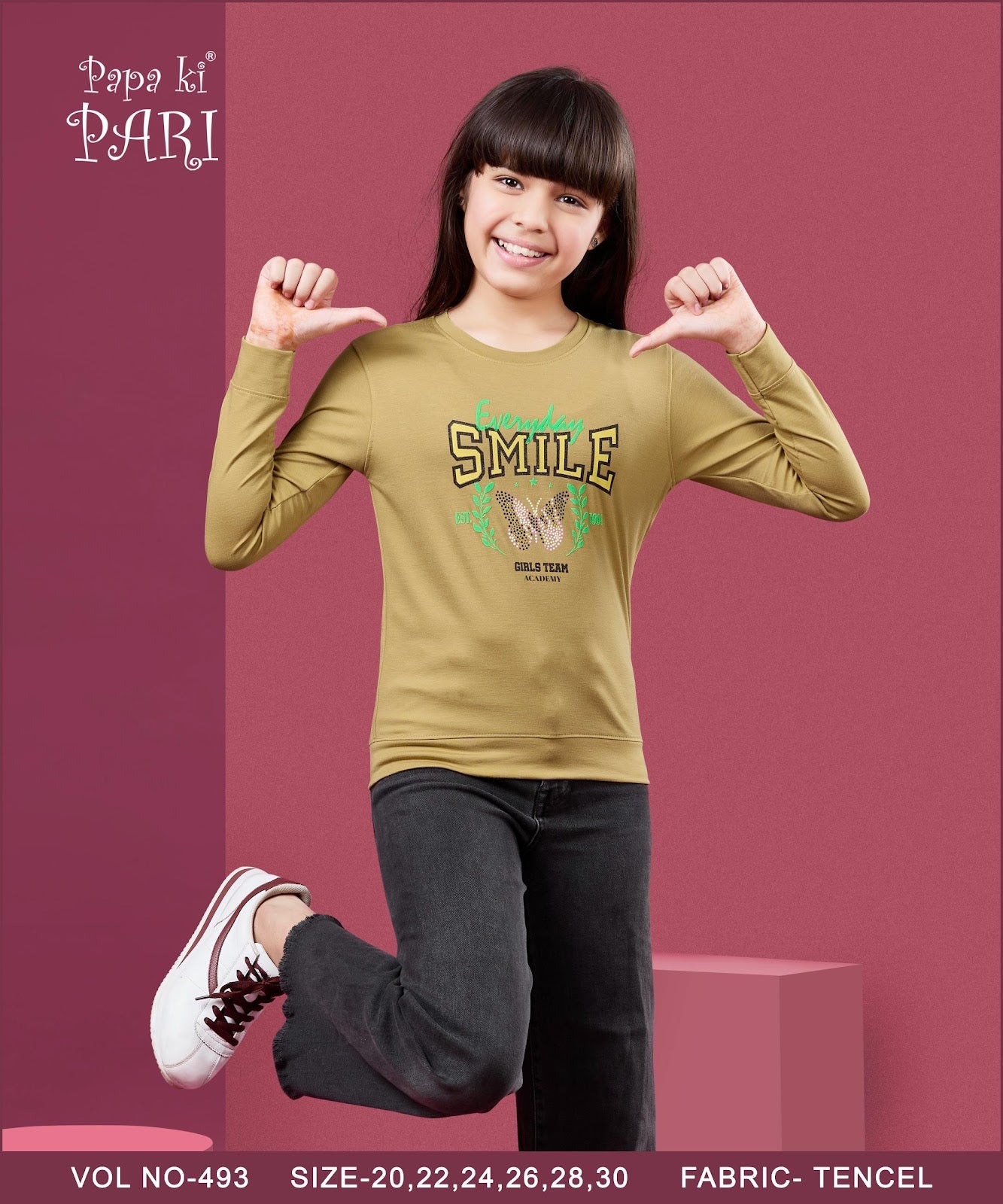 Vol 493 Papa Ki Pari Tencel Lycra Girls Tshirt Wholesale