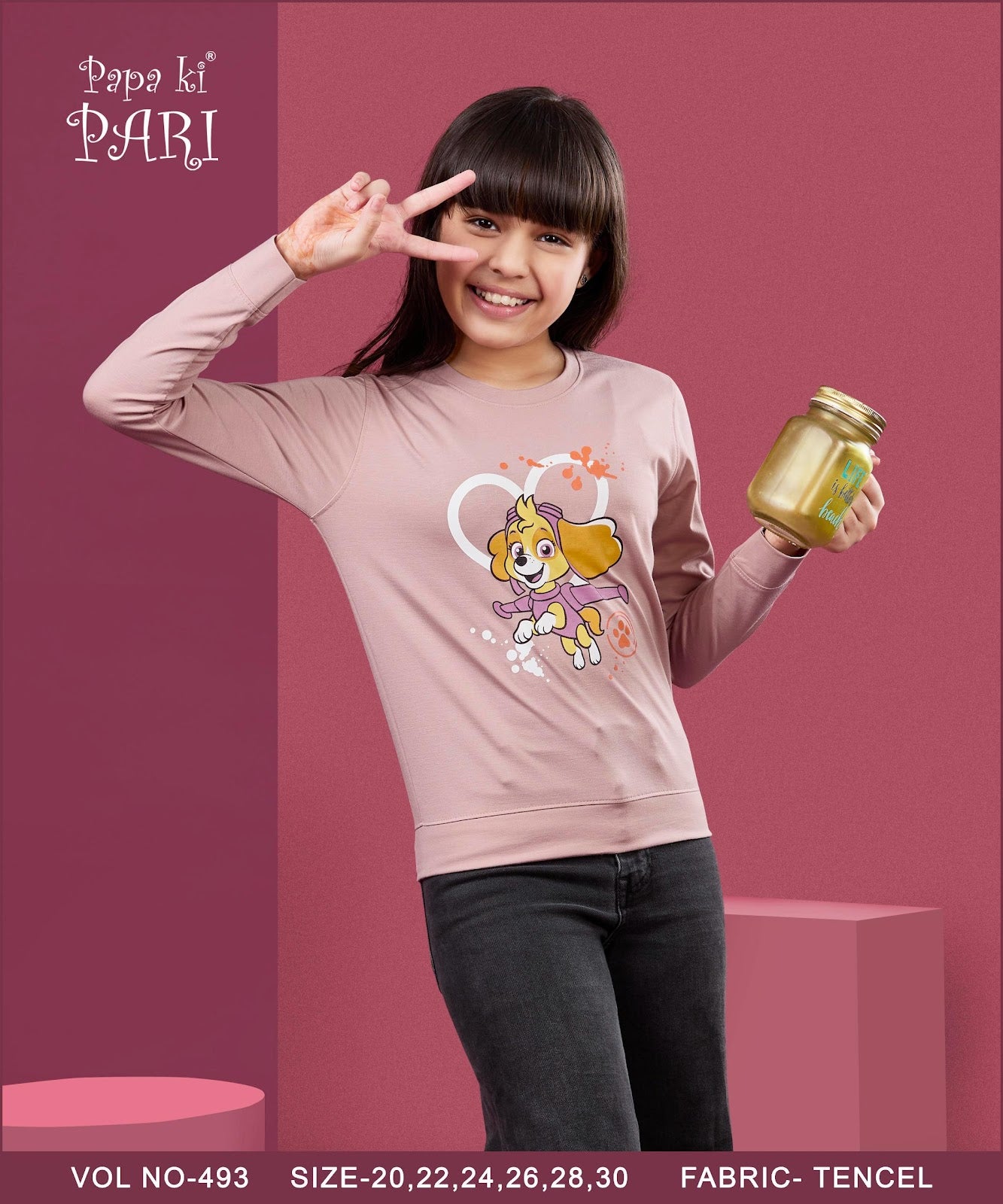 Vol 493 Papa Ki Pari Tencel Lycra Girls Tshirt Wholesale