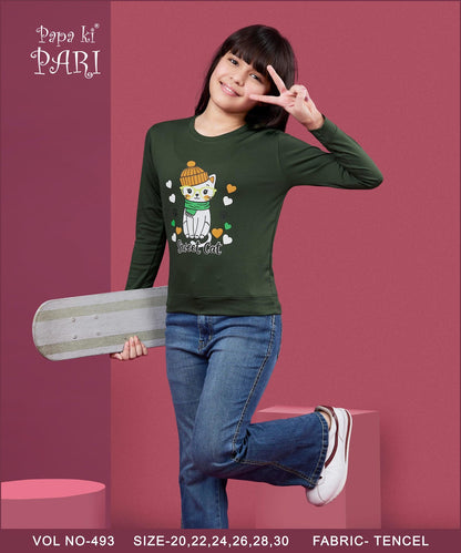 Vol 493 Papa Ki Pari Tencel Lycra Girls Tshirt Wholesale