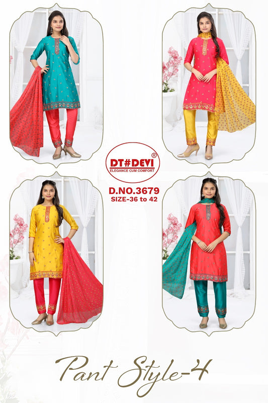 Vol 4 3679 Dt Devi Moss Satin Girls Readymade Pant Suits