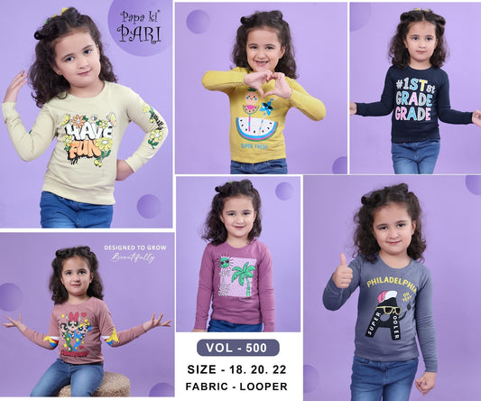 Vol 500 Papa Ki Pari Cotton Looper Girls Tshirt Wholesaler India