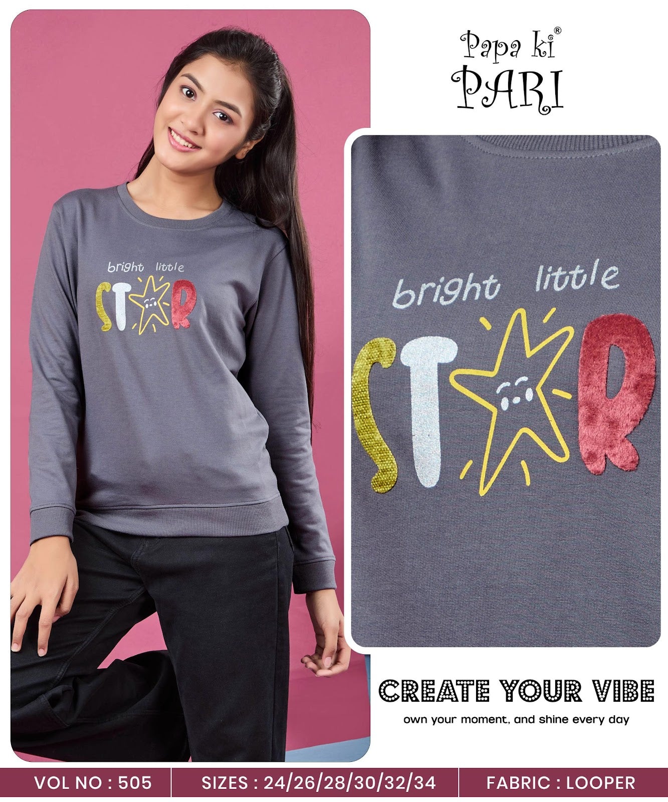 Vol 505 Papa Ki Pari Cotton Looper Girls Tshirt Wholesaler