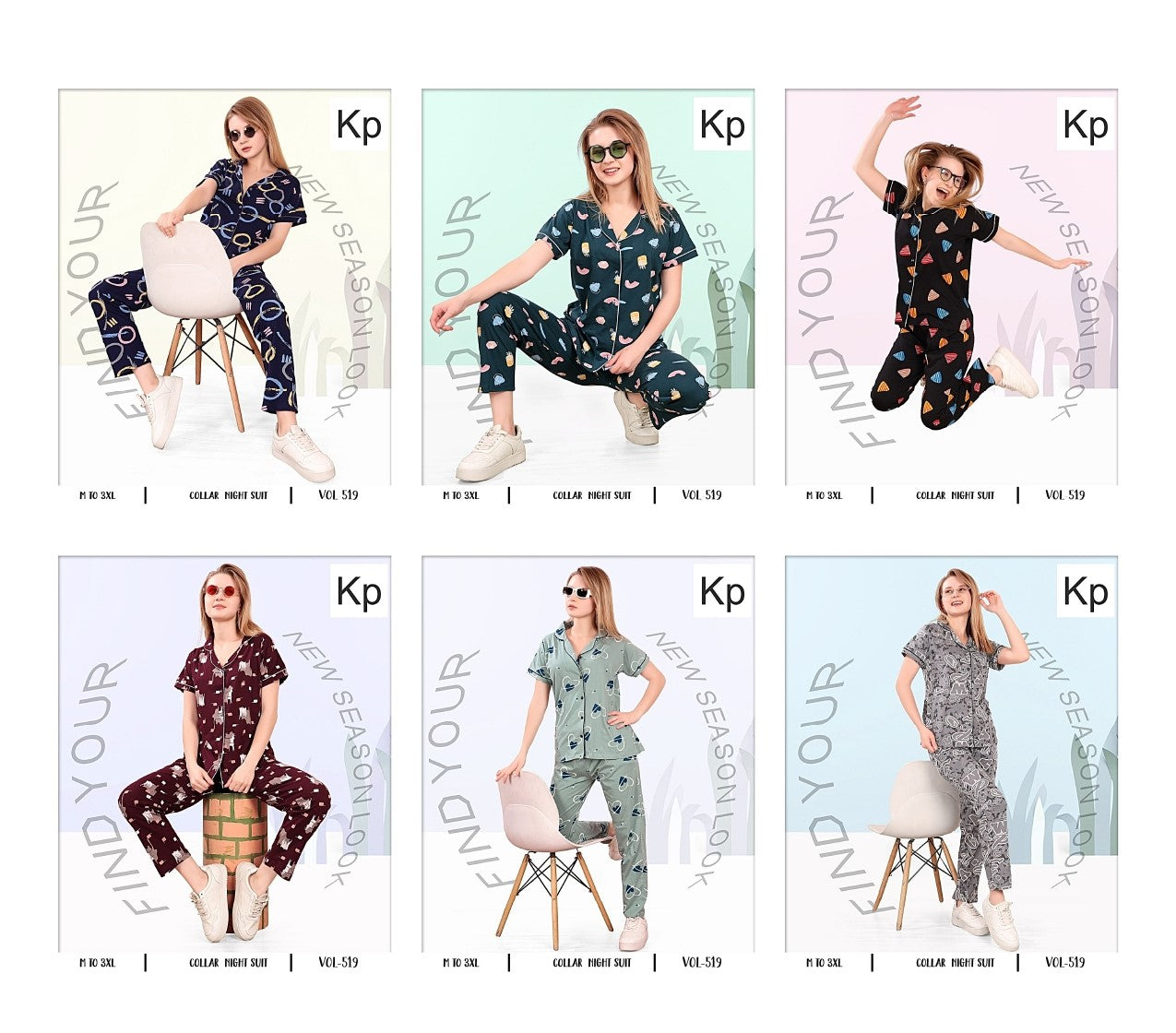 Vol 519 Kp Sinker Collar Night Suits Wholesale Rate