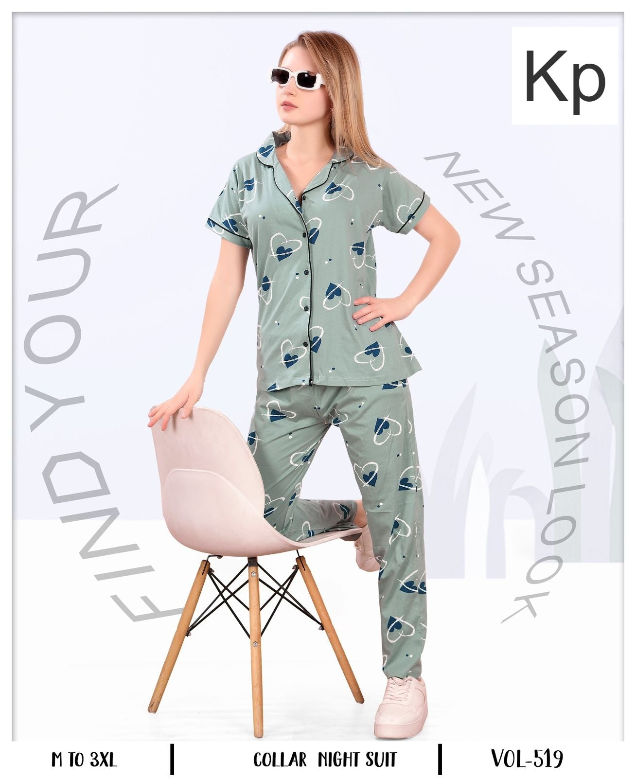 Vol 519 Kp Sinker Collar Night Suits Wholesale Rate