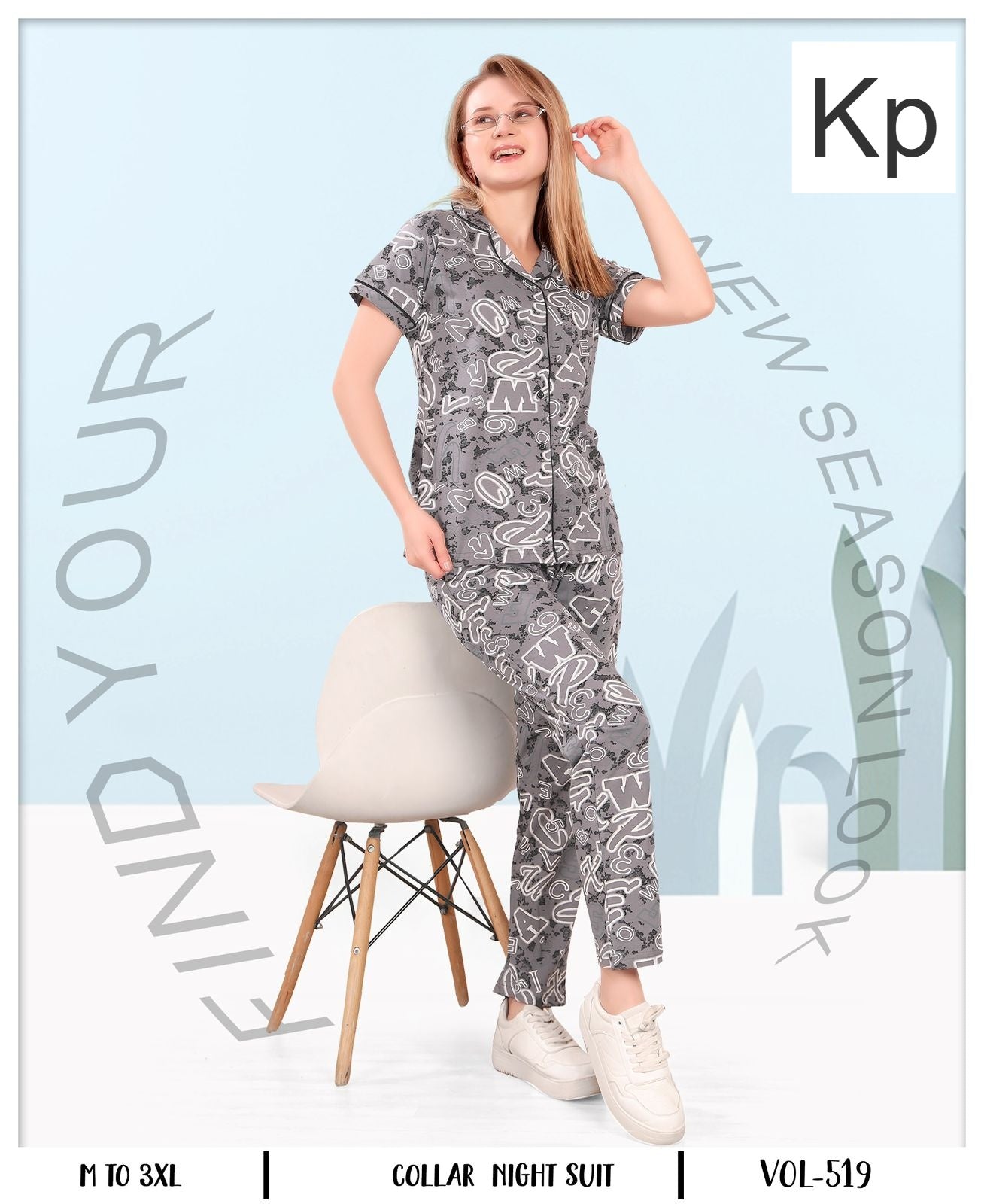 Vol 519 Kp Sinker Collar Night Suits Wholesale Rate