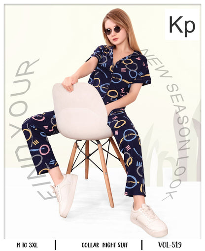 Vol 519 Kp Sinker Collar Night Suits Wholesale Rate