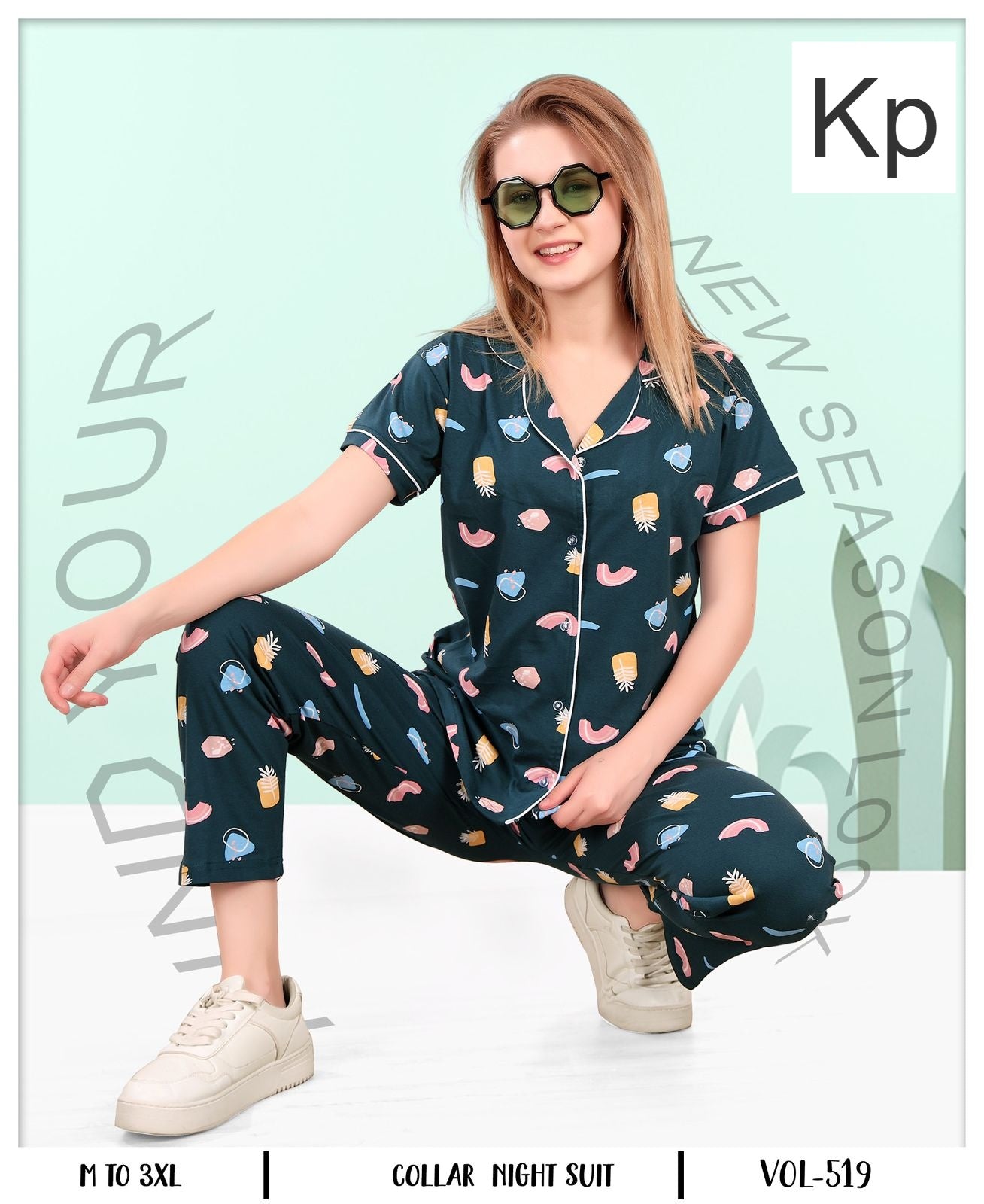 Vol 519 Kp Sinker Collar Night Suits Wholesale Rate