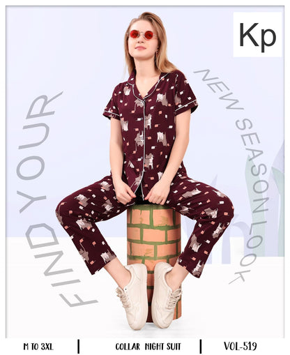 Vol 519 Kp Sinker Collar Night Suits Wholesale Rate