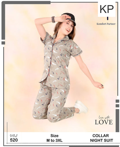 Vol 520 Kp Hosiery Collar Night Suits Wholesaler Ahmedabad