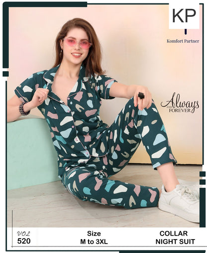Vol 520 Kp Hosiery Collar Night Suits Wholesaler Ahmedabad