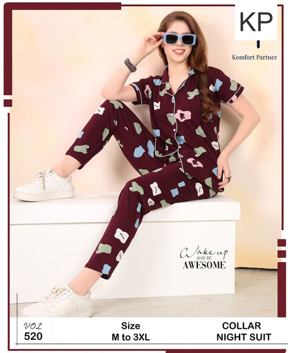 Vol 520 Kp Hosiery Collar Night Suits Wholesaler Ahmedabad