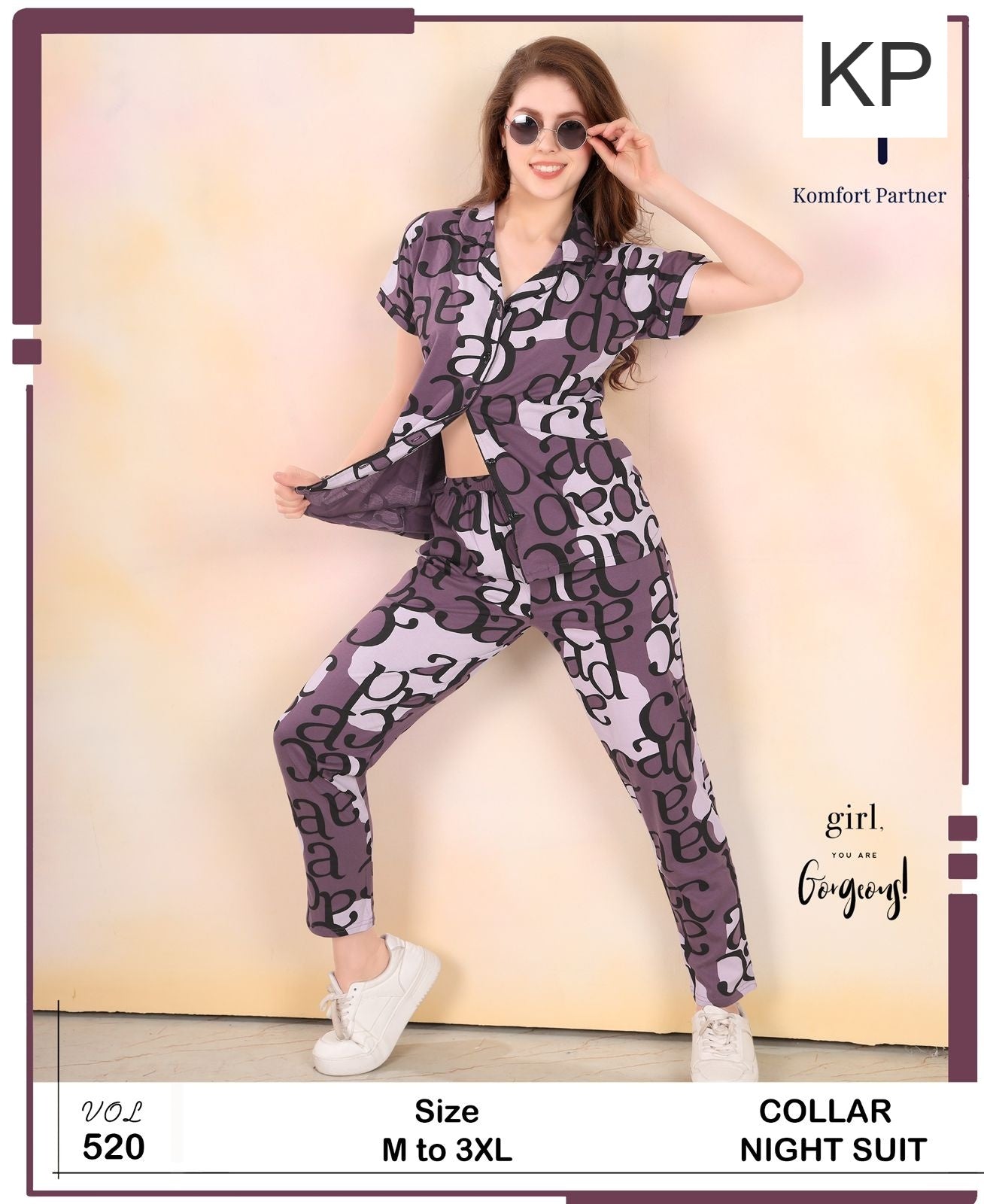 Vol 520 Kp Hosiery Collar Night Suits Wholesaler Ahmedabad