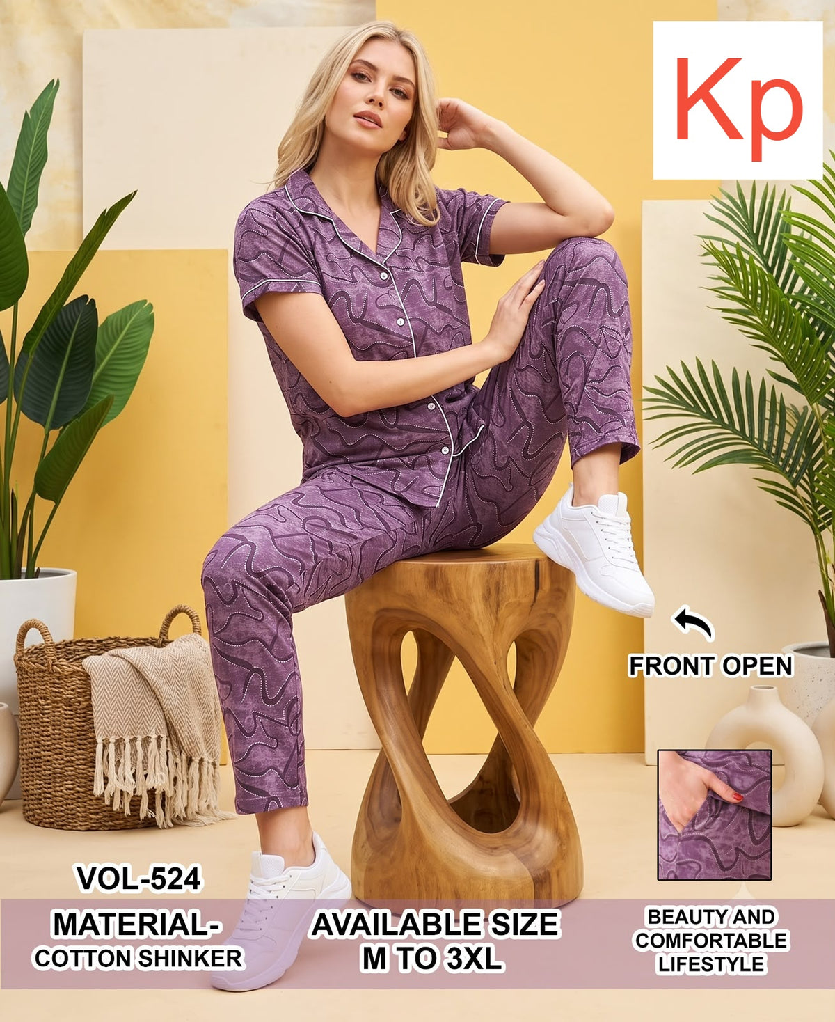 Vol 524 Kp Cotton Collar Night Suits Wholesaler Ahmedabad