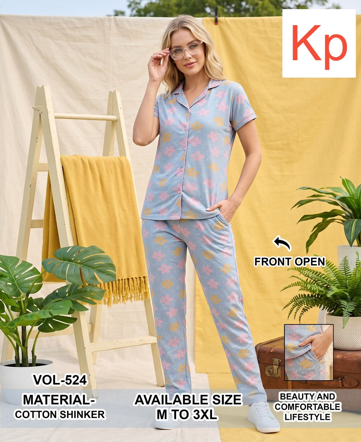 Vol 524 Kp Cotton Collar Night Suits Wholesaler Ahmedabad