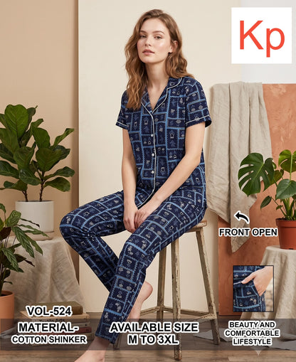 Vol 524 Kp Cotton Collar Night Suits Wholesaler Ahmedabad