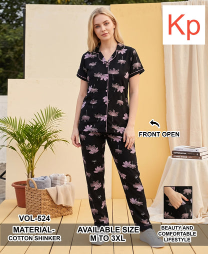 Vol 524 Kp Cotton Collar Night Suits Wholesaler Ahmedabad