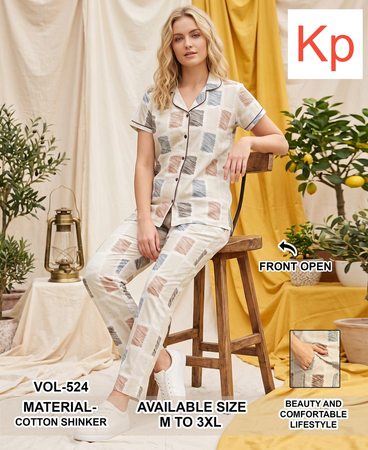 Vol 524 Kp Cotton Collar Night Suits Wholesaler Ahmedabad