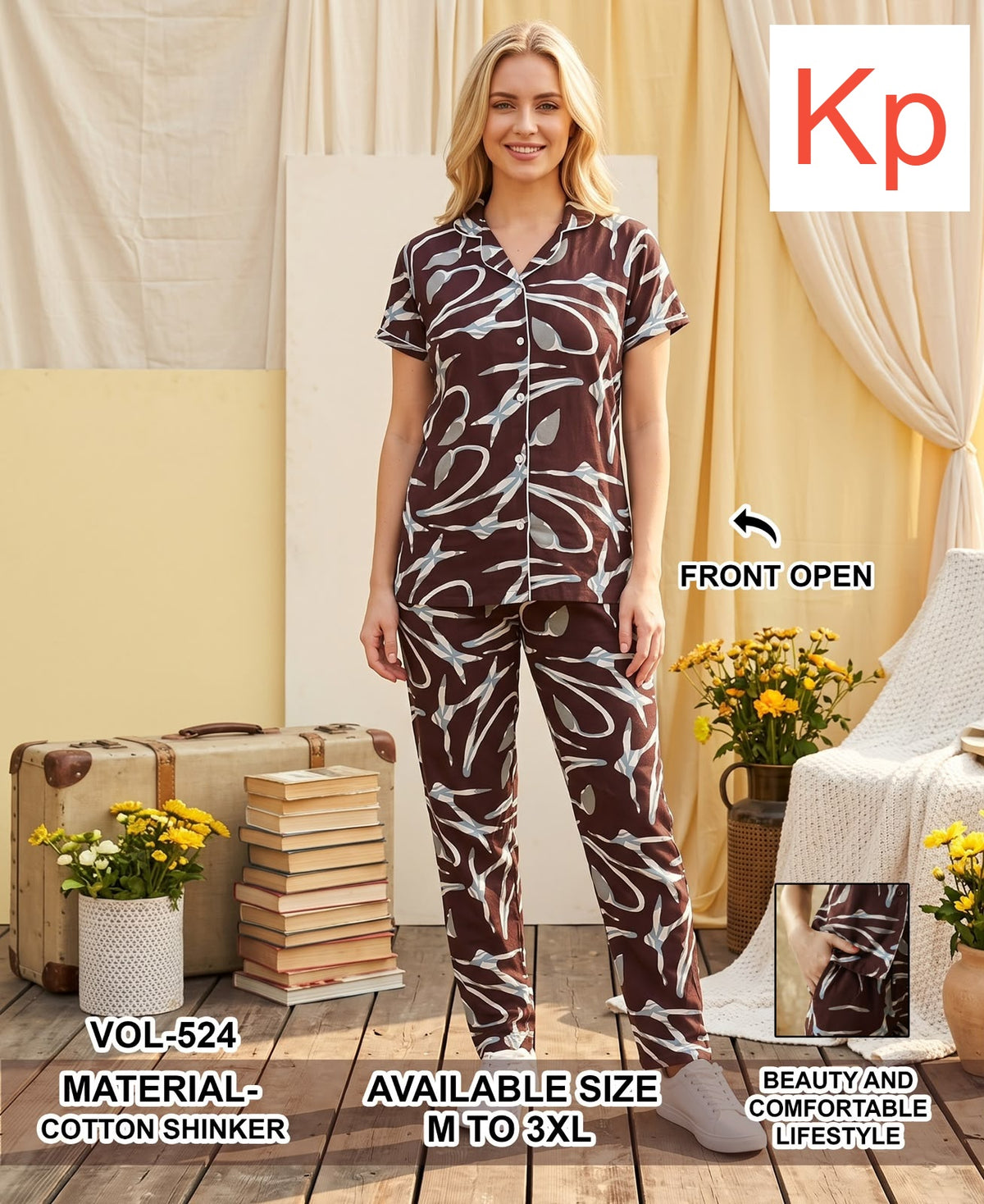 Vol 524 Kp Cotton Collar Night Suits Wholesaler Ahmedabad