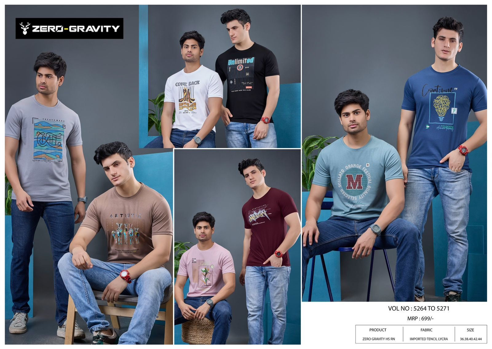 Vol 5264 To 5271 Zero Gravity Tencil Lycra Mens Tshirts Wholesale