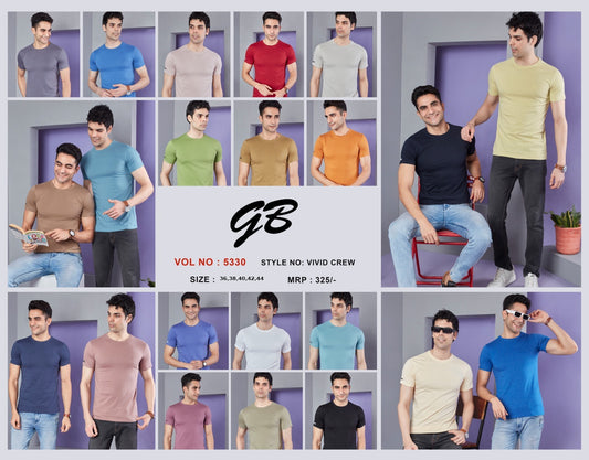 Vol 5330 Vivid Crew Gb Cotton Biowashed Mens Tshirts Wholesaler India