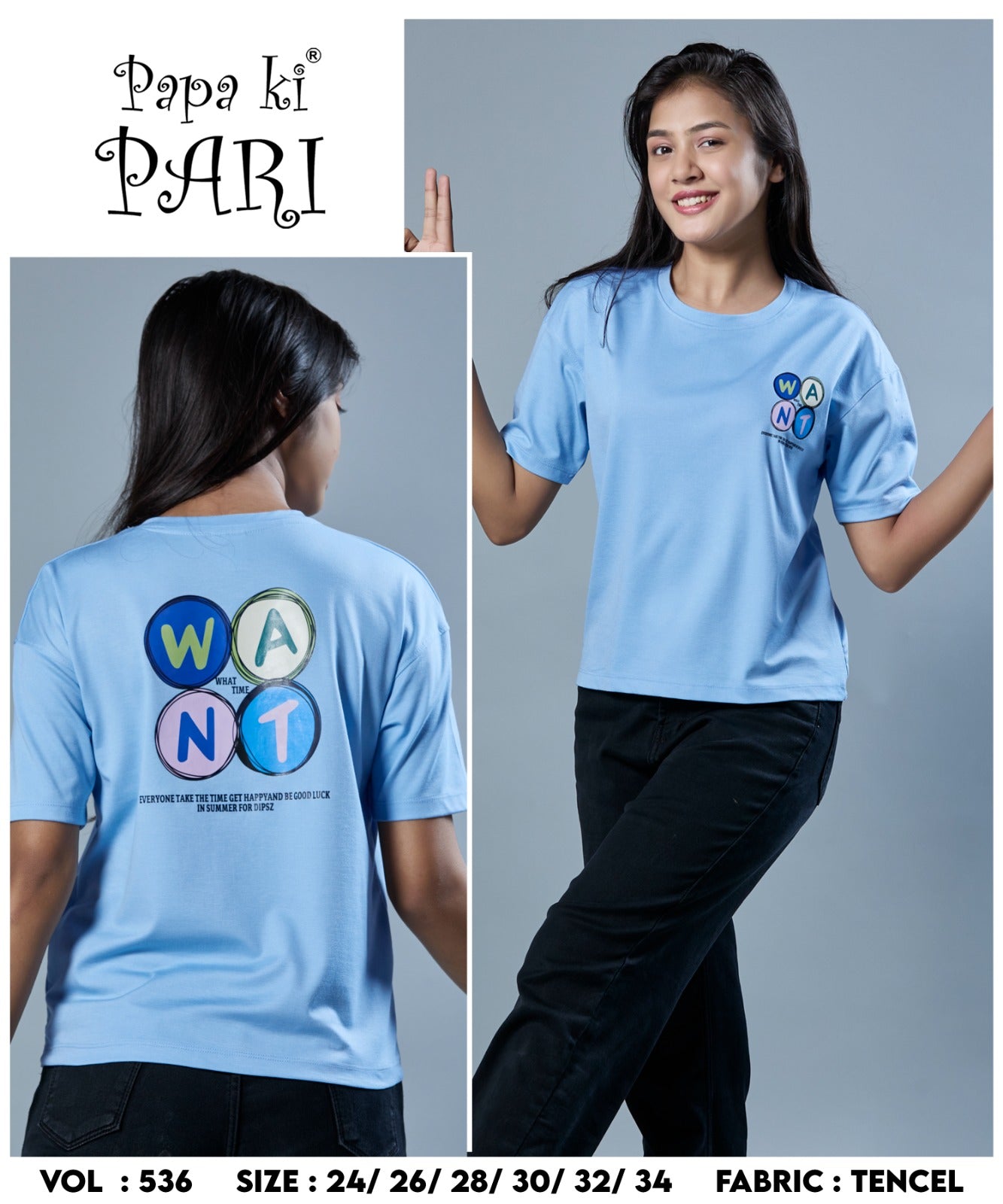 Vol 536 Papa Ki Pari Lycra Tencil Girls Tshirt Wholesale Rate
