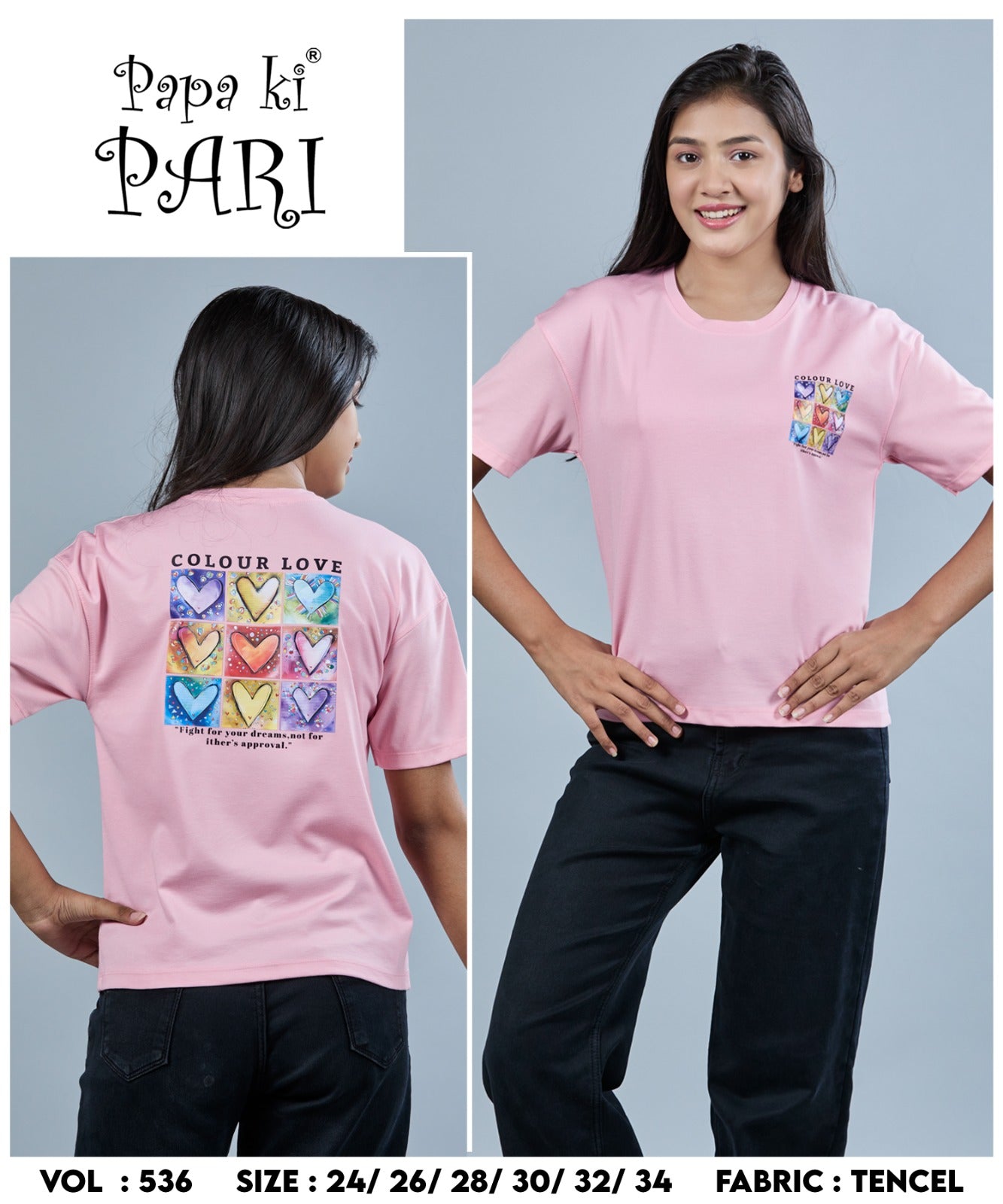 Vol 536 Papa Ki Pari Lycra Tencil Girls Tshirt Wholesale Rate
