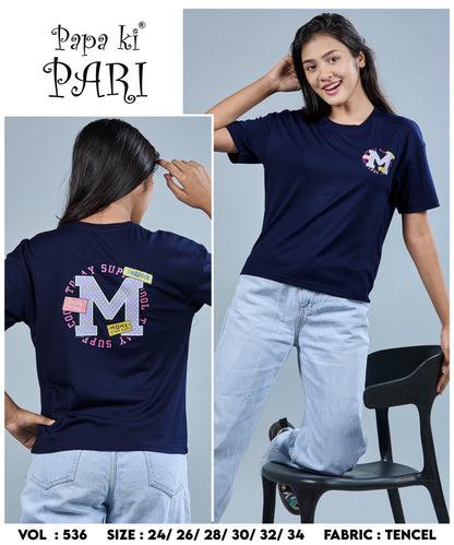 Vol 536 Papa Ki Pari Lycra Tencil Girls Tshirt Wholesale Rate