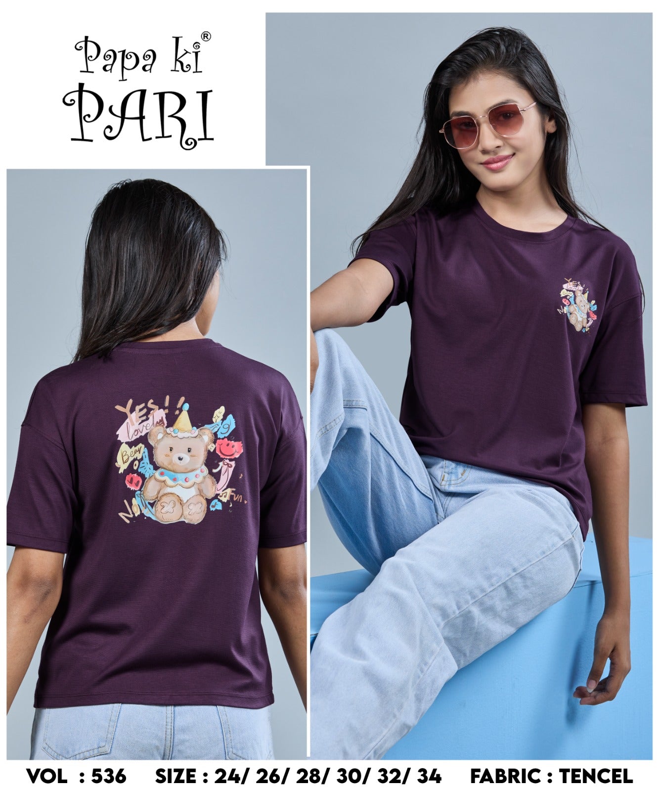 Vol 536 Papa Ki Pari Lycra Tencil Girls Tshirt Wholesale Rate