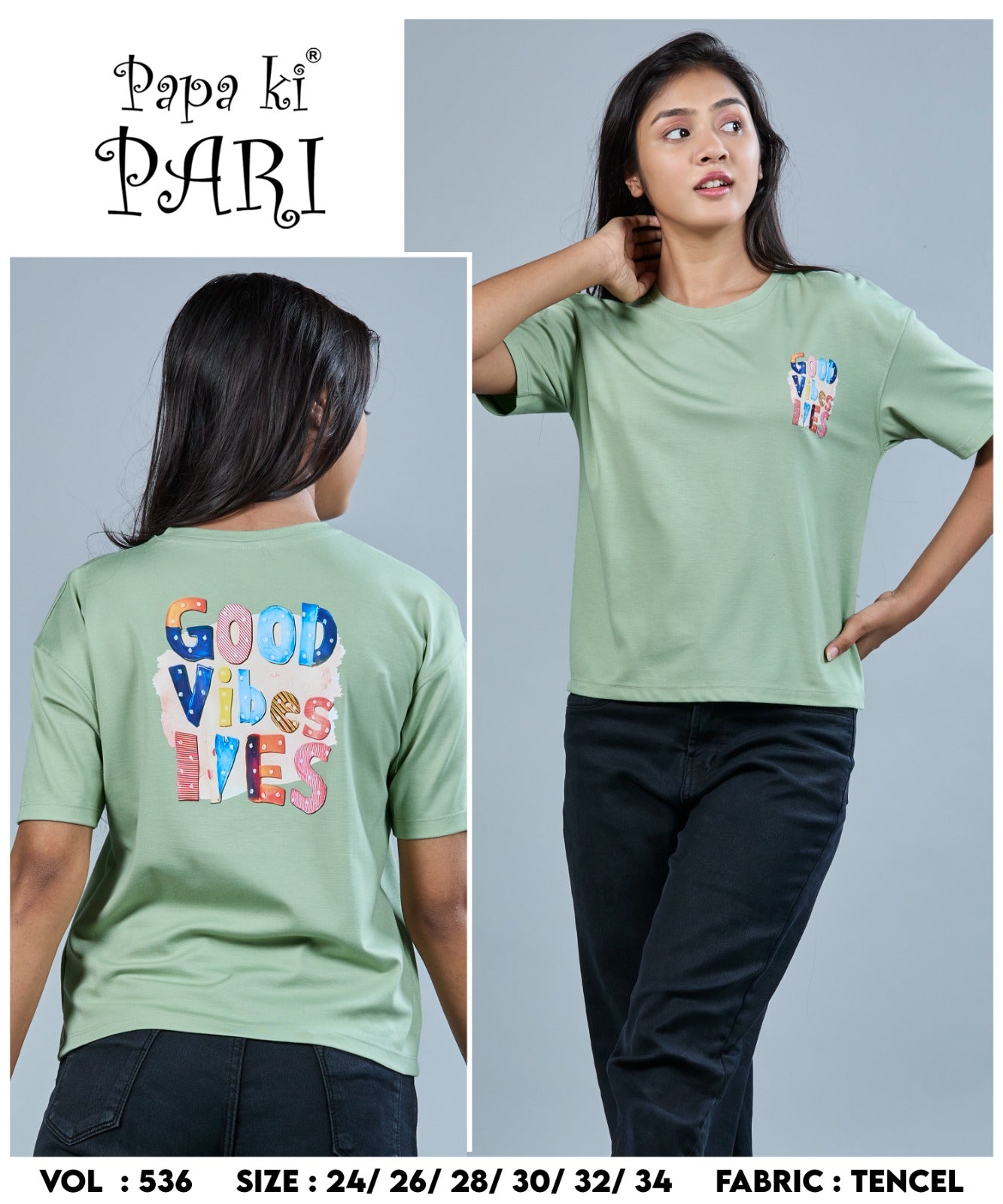 Vol 536 Papa Ki Pari Lycra Tencil Girls Tshirt Wholesale Rate