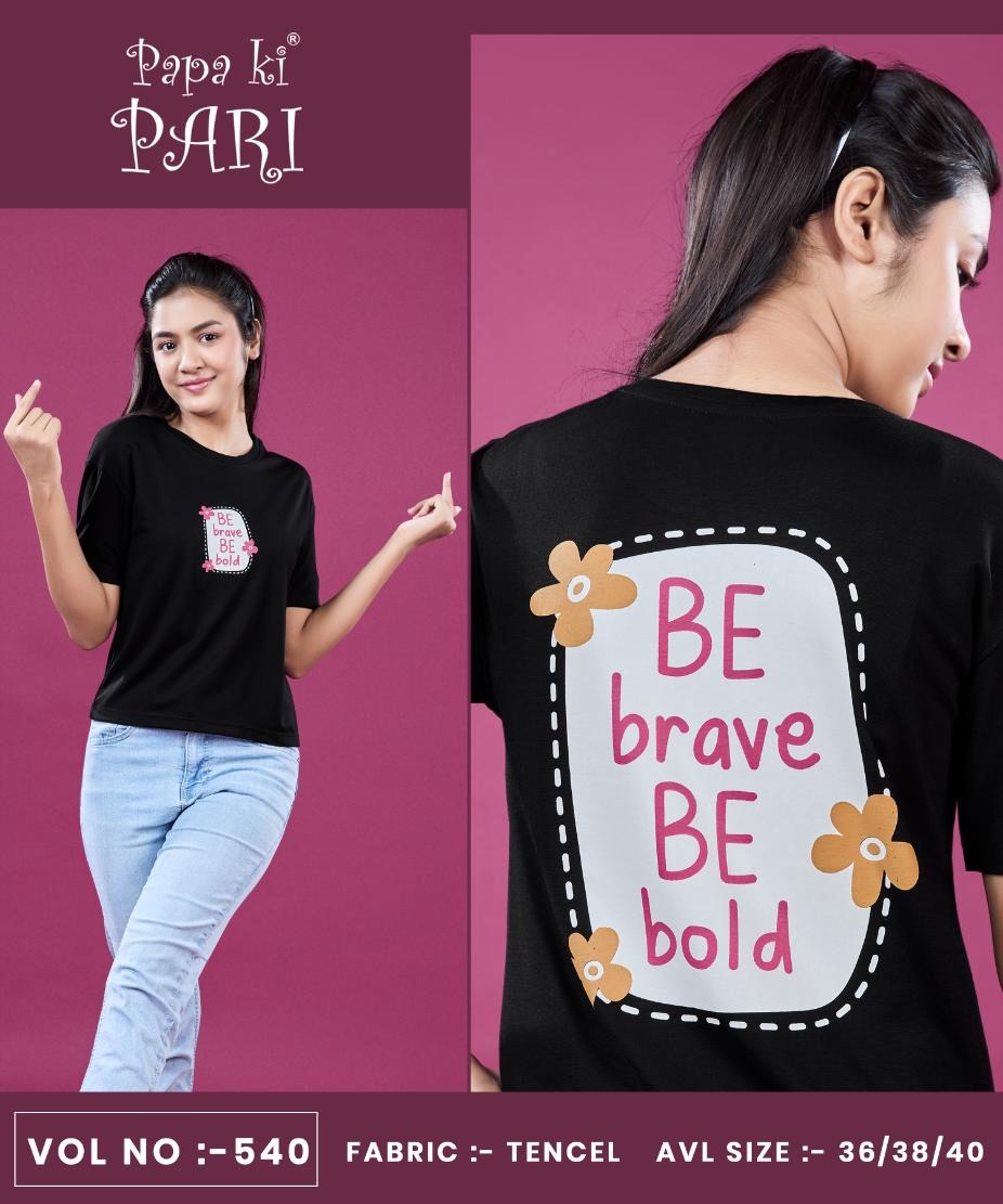 Vol 540 Papa Ki Pari Lycra Tencil Girls Tshirt Supplier Ahmedabad