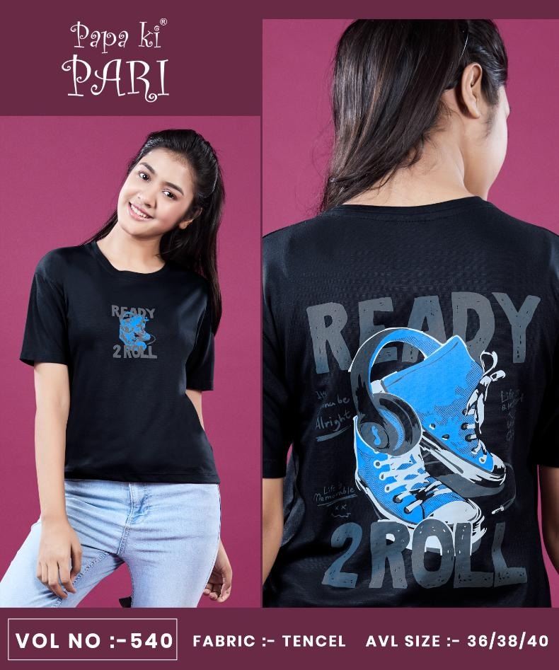 Vol 540 Papa Ki Pari Lycra Tencil Girls Tshirt Supplier Ahmedabad