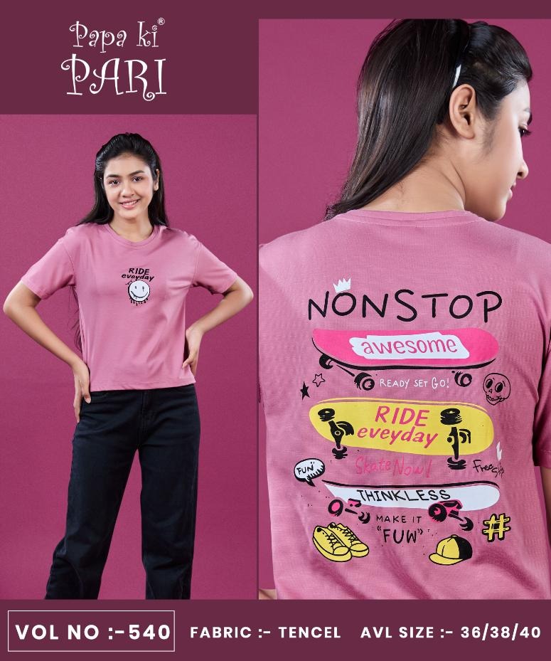 Vol 540 Papa Ki Pari Lycra Tencil Girls Tshirt Supplier Ahmedabad