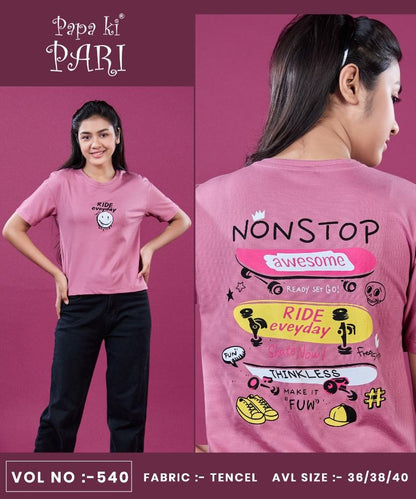Vol 540 Papa Ki Pari Lycra Tencil Girls Tshirt Supplier Ahmedabad