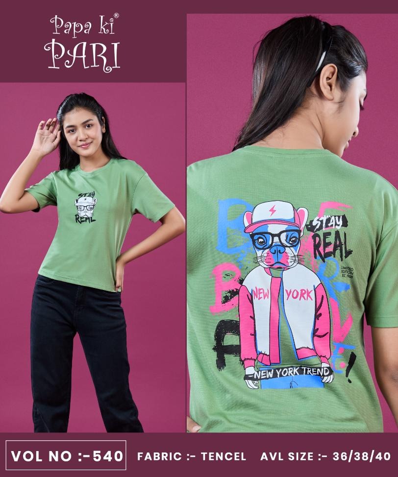 Vol 540 Papa Ki Pari Lycra Tencil Girls Tshirt Supplier Ahmedabad