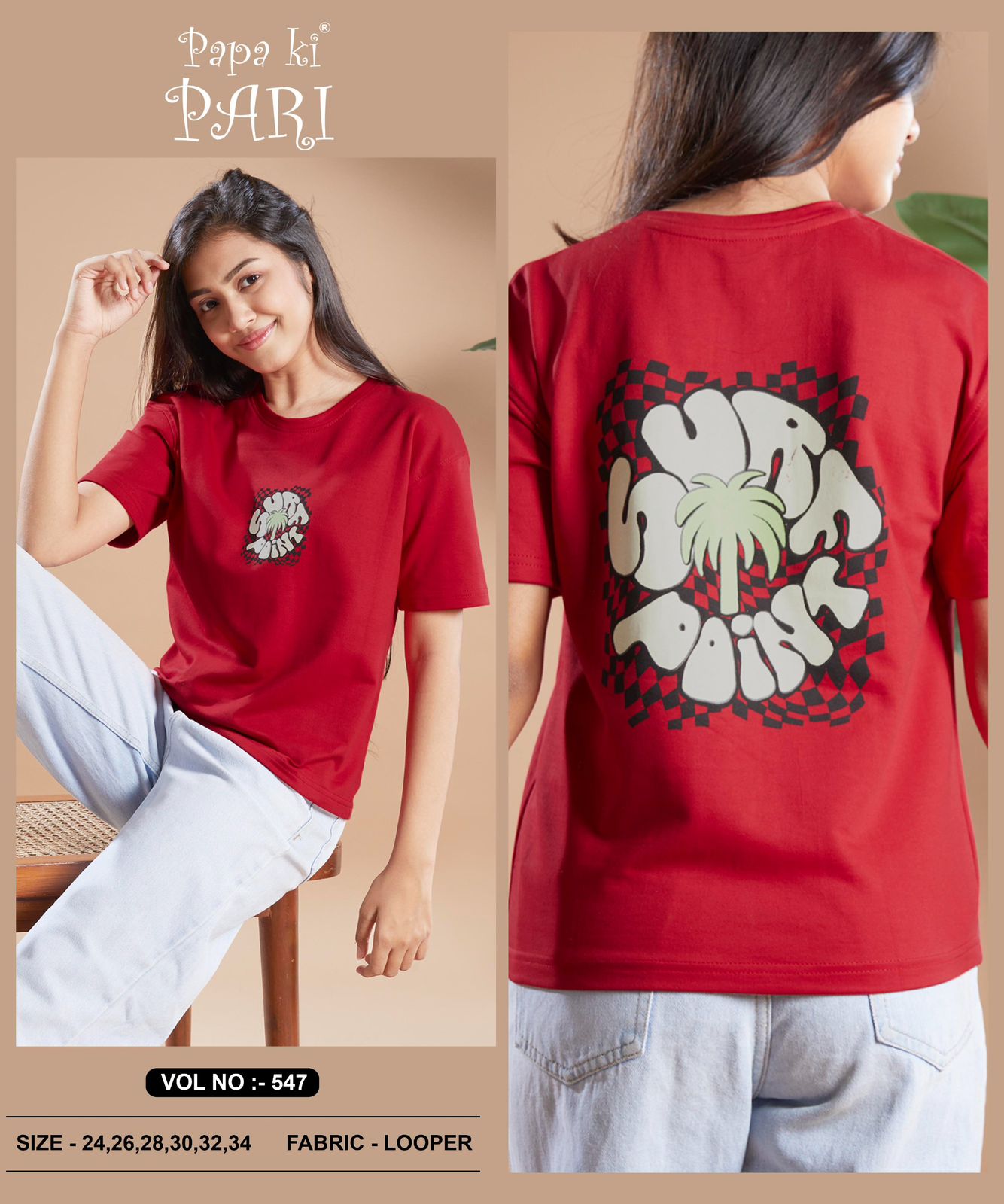 Vol 547 Papa Ki Pari Cotton Looper Girls Tshirt Wholesaler Gujarat