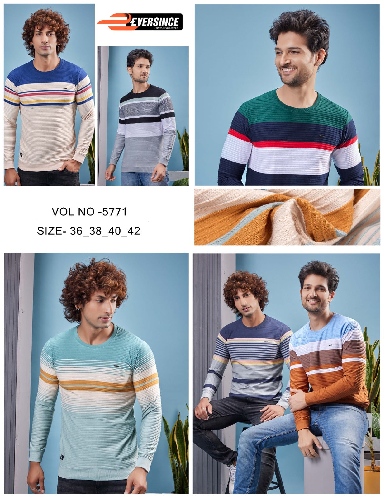 Vol 5771 Eversince Cord Line Striped Mens Tshirts Wholesale Rate