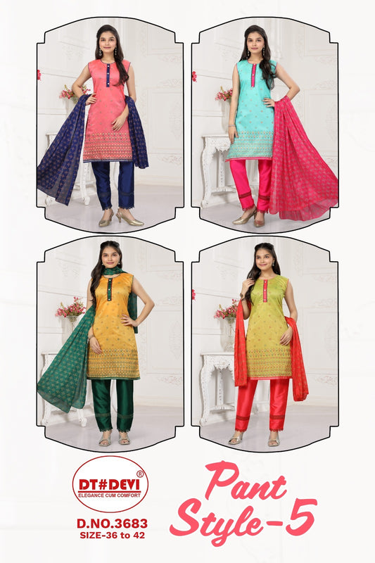 Vol 5 3683 Dt Devi Modal Silk Girls Readymade Pant Suits